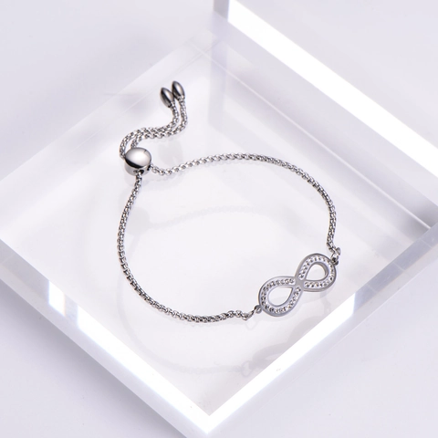 Bracciale Infinito In Acciaio Inossidabile Con Strass Regolabile Catena A Scatola Gioielli Di Moda Minimalista Da Donna Argento