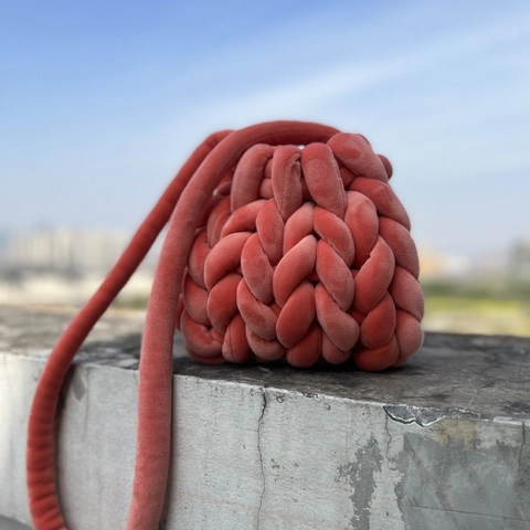 Grob Gewebte Umhängetasche Samt Handgefertigter Stil Mini Crossbody Pouch Lässige Mode Für Damen