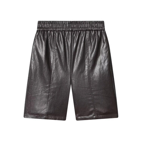 Pantaloncini In Ecopelle Da Donna Vita Alta Elastica Lunghezza Al Ginocchio Gamba Dritta Casual In PU Strutturato