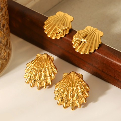 Schelp Zeester Oorbellen 18K Verguld Roestvrij Staal Abalone Inleg Zomer Strand Oceaan Stijl Sieraden Voor Vrouwen