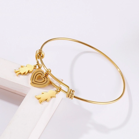 Adjustable Stainless Steel Bangle Bracelet Heart Boy Girl Pendants Fashion Jewelry Gift For Women Family Member