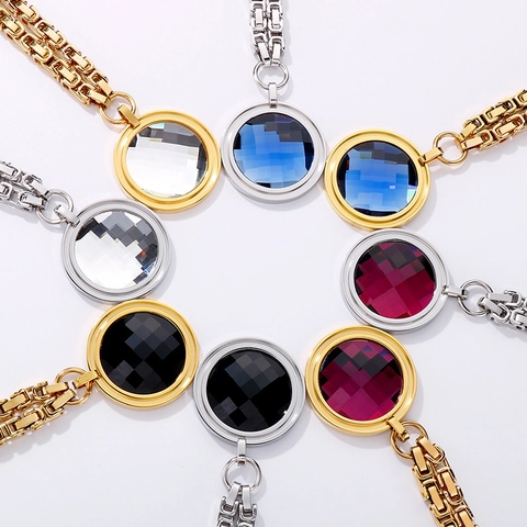 Collana E Bracciale In Cristallo Di Vetro Tondo Sfaccettato Gioielli Acciaio Inossidabile Catena Bizantina Chiusura A Barra Moda Donna