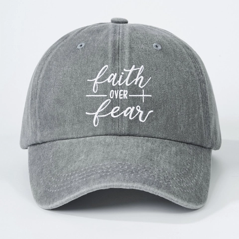 Berretto Da Baseball Ricamato Faith Over Fear Cotone Lavato Vintage Distressed Protezione Solare Cappello Regolabile