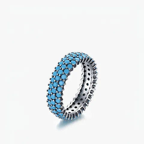 Vintage 925 Sterling Zilveren Turkoois Ring Voor Dames Minimalistisch Meerdere Rijen Ingelegd Geometrische Eternity Band Handgemaakte Ring