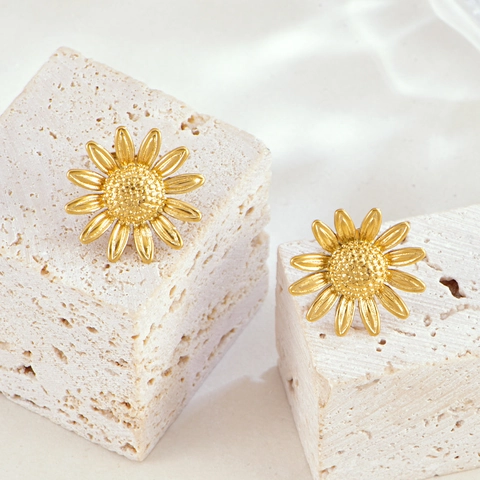 Sunflower Pendant Necklace And Stud Earrings Stainless Steel Floral Elegant Fashion Jewelry For Women