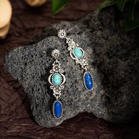 Vintage Böhmische Geometrische Ohrhänger Zinklegierung Türkis Lapislazuli Naturstein Ethnischer Schmuck Für Damen