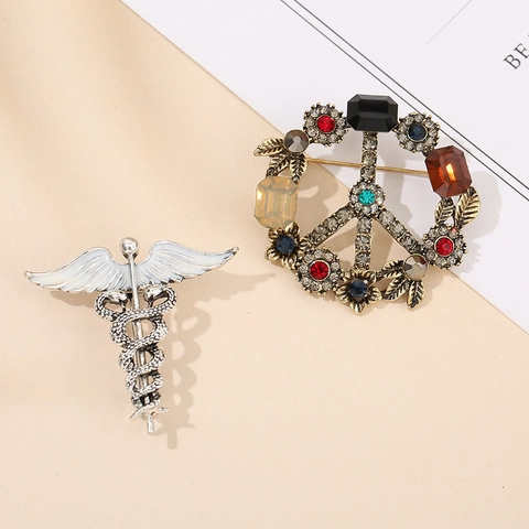 Spille Vintage In Lega Con Strass Segno Della Pace Retrò Caduceo Distintivo Medico Spilla Gioielli Di Moda Accessorio Per Donne Uomini
