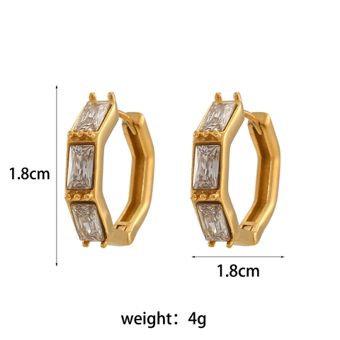Minimalist Stainless Steel Zirconia Bamboo Hoop Earrings For Women Gold Plated Geometric Huggie Earrings Fashion Jewelry Gift