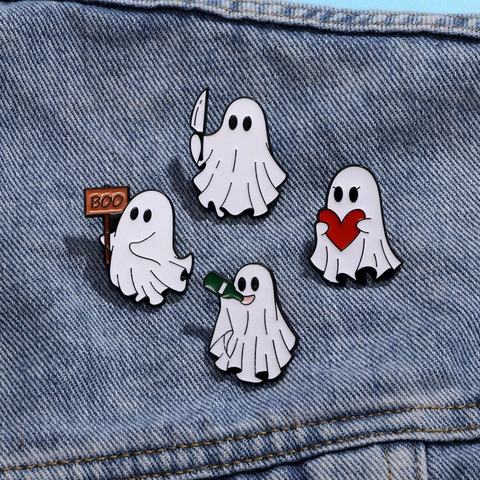 Cartoon Ghost Enamel Brooches Zinc Alloy Cute Funny Halloween Pins Decoration For Clothes Bags Backpacks Unisex Novelty