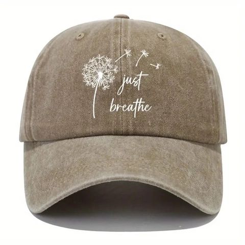 Berretto da Baseball Unisex in Cotone con Stampa Soffione Just Breathe Regolabile Lavato Retro Cappello da Sole Outdoor
