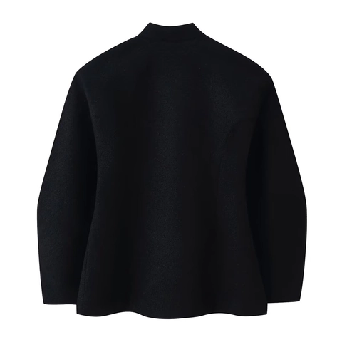 Chaqueta De Lana Para Mujer Cuello Alto Color Sólido Cintura Ajustada Elegante Ropa Solapas De Bolsillo Abrigo