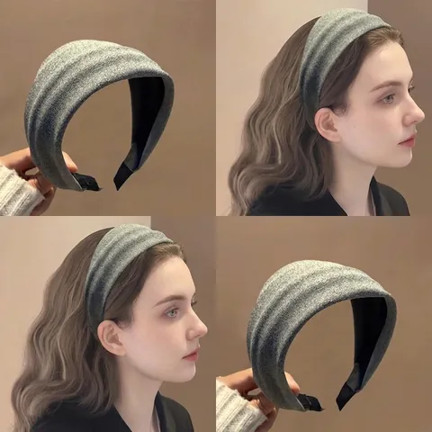 Wide Knitted Headband Padded High Top Hair Band Solid Color Autumn Winter Hair Accessories For Women