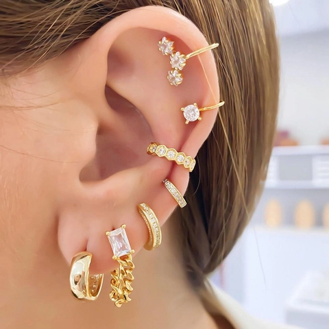 Minimalistische Geometrische Zirkon Ohrringe Für Damen Kupfer Gold Silber Plattiert Creolen Ear Cuffs Trendy Mode Accessoire