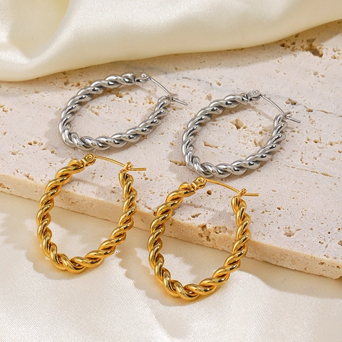 Orecchini A Cerchio Intrecciati In Acciaio Inossidabile Placcatura In Oro Sottovuoto Ovali Geometrici Stile Vintage Per Donna