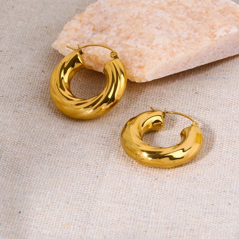 Orecchini A Cerchio Intrecciati Grossi Placcati Oro 18K Acciaio Inossidabile Spirale A Forma Di C Gioielli Per Donna
