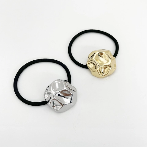 High Elasticity Hair Ties With Irregular Geometric Alloy Metal Decoration Hammered Texture Minimalist Style