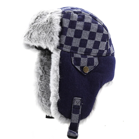 Colbacco Invernale A Quadri Foderato In Pelliccia Sintetica Paraorecchie Cotone Poliestere Antivento Caldo Cappello Aviatore