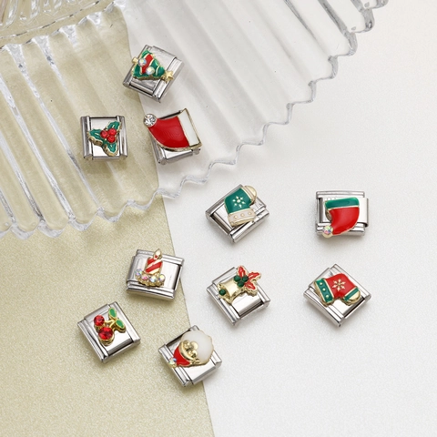 Charms Italiani Di Natale Acciaio Inossidabile Smalto Strass Bracciale Modulare DIY Accessori Gioielli Regalo