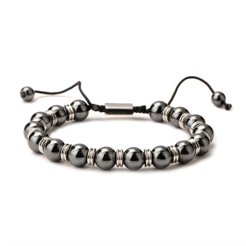 Handmade Natural Tiger Eye Agate Hematite Beaded Bracelet Woven Adjustable Cord Unisex Jewelry