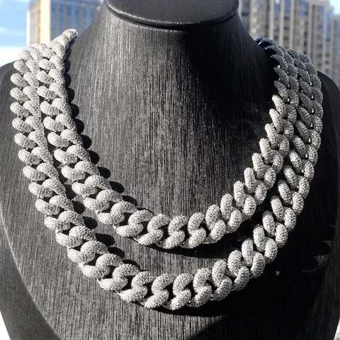 Men Hip Hop Iced Out Cuban Link Chain Necklace Bracelet Copper Full Paved Zircon Rhinestone Silver Color Streetwear Jewelry