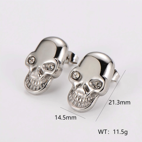 Pendientes De Calavera Hip Hop Vintage Acero Inoxidable 304 Ojos Diamante Imitación Joyería Punk Gótica Unisex