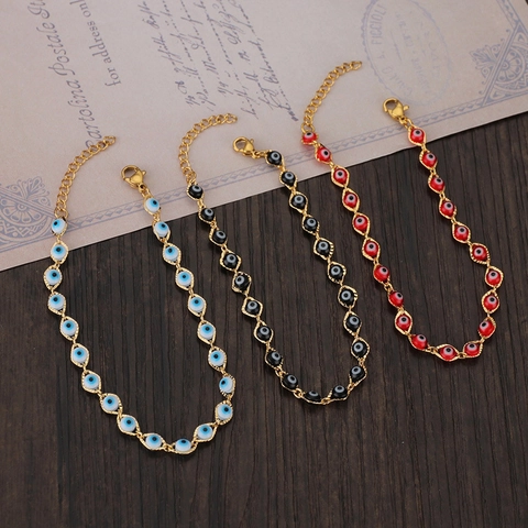 Bracciale Malocchio Per Donna Catena In Rame Placcato Oro Ciondolo Nazar Turco Gioielli Bohemian Regolabile Regalo