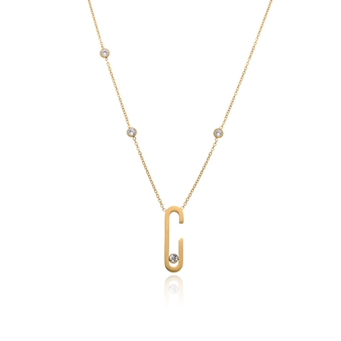 Collana E Bracciale Con Ciondolo A Forma Di C In Acciaio Inossidabile Placcato Oro 18K Con Zircone Tondo Scorrevole Gioielli Eleganti Da Donna