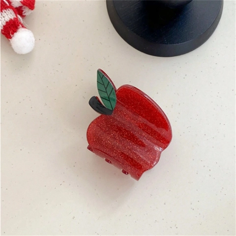 Molletta Per Capelli A Forma Di Mela Rossa Glitter Acrilico Design Frutta Forcina Per Donne Ragazze Accessorio