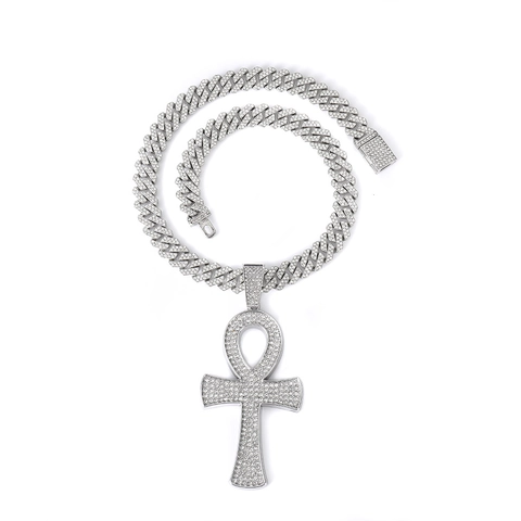 Collana Pendente Croce Ankh Lega Strass Iced Out Catena Cubana Gioielli Hip Hop Per Uomini Donne