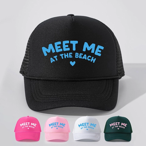 Meet Me At The Beach Buchstabendruck Trucker Hat Mesh Atmungsaktiv Verstellbar Schaumstoff Baseball Cap Sommer Strand Outdoor