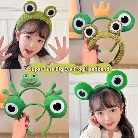 Handmade Cartoon Frog Eyes Headband Plush Knitted Wool Hairband Face Washing Makeup Hair Hoop Accessories For Girls Kids