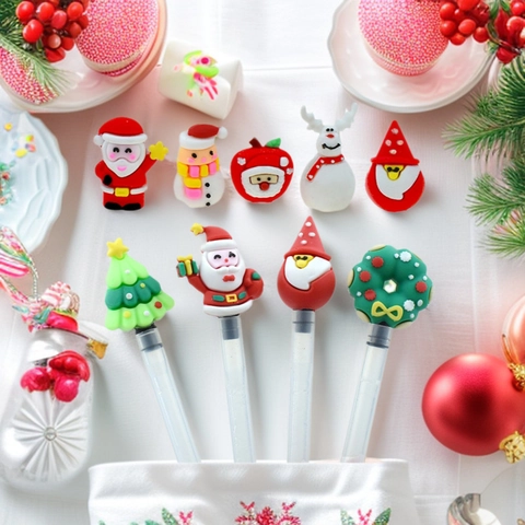 Christmas Halloween Pen Toppers Silicone 3D Cartoon Pencil Caps Santa Reindeer Pumpkin Decor DIY Stationery Kids School Gift