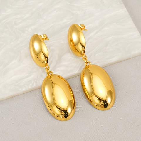 Orecchini Pendenti Ovali Vintage Francesi Per Donna Acciaio Inossidabile Placcato Oro 18K Lucidato A Specchio