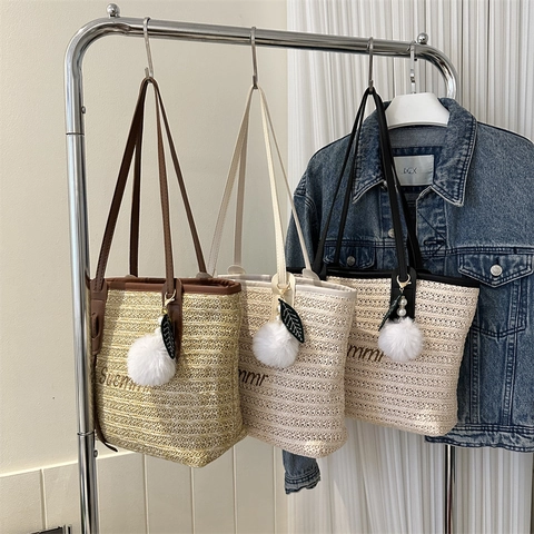 Geweven Stro Tote Tas Grote Capaciteit Casual Schoudertas Zomer Strand Vakantie Top Handvat Handtas Voor Vrouwen