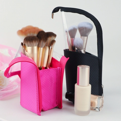 Borsa Per Pennelli Da Trucco Impermeabile TPU Trasparente Motivo A Nido Ape Tessuto Oxford Custodia Cosmetica Portatile Viaggio