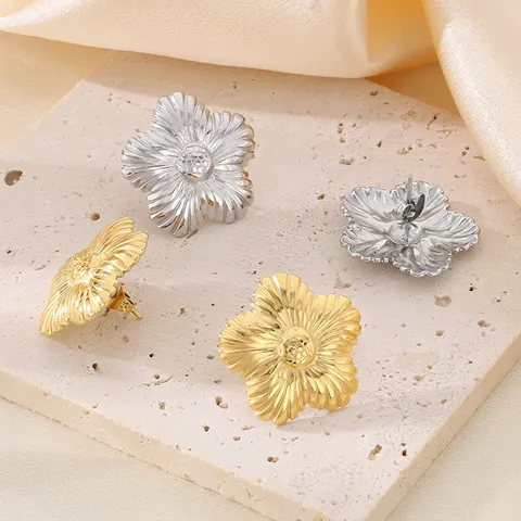 Pendientes De Botón De Flor Acero Inoxidable Forma Girasol Pétalos Texturizados Joyería Elegante Para Mujer