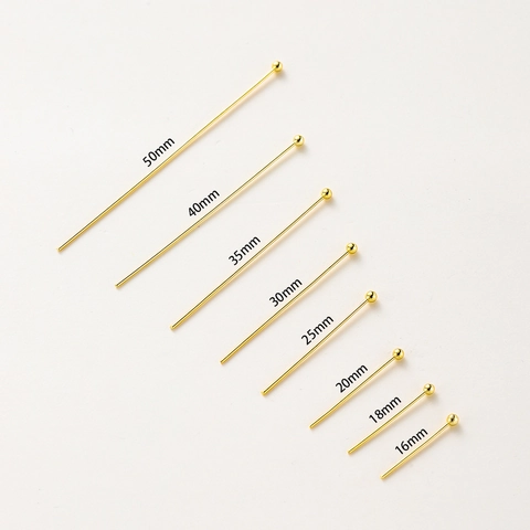 Gold Plated Copper Ball Head Pins For DIY Jewelry Making Findings Accessories High Quality Metallic Straight Head Pins