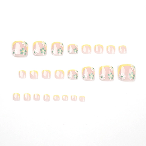 Unghie Finte Per Piedi French Gialle Motivo Margherita Unghie Rimovibili Decorazione Pedicure Piedi Per Donne