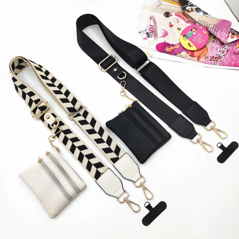 Adjustable Wide Shoulder Strap With Zippered Pouch PU Leather Webbing Phone Lanyard Crossbody Bag Accessories Leopard Pattern