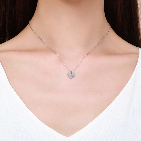 Halskette Mit Pixelherz-Anhänger Aus 925 Sterlingsilber Funkelnder Zirkonia Eleganter Schmuck Für Damen Und Mädchen