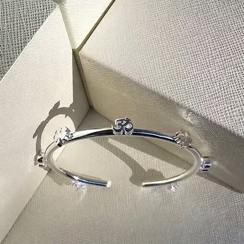 Clover Om Symbol Open Bangle Stainless Steel Zircon Adjustable Cuff Bracelet Fashion Jewelry For Women