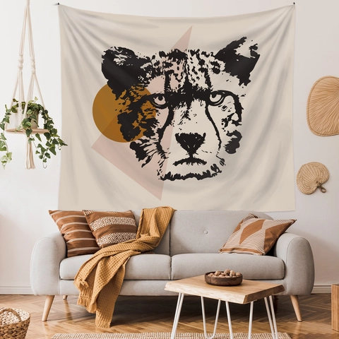 Abstract Leopard Face Tapestry Polyester Fiber Wall Hanging Modern Geometric Home Decor Bedroom Living Room Background