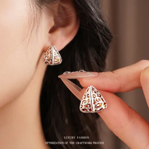 Dreieckige Ohrringe Mit Leopardenmuster Und Silbernem Ohrstecker Kupfer Emaille Geometrischer Retro Modeschmuck Für Damen