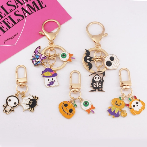 Portachiavi Halloween Cartone Animato Lega Zinco Smalto Zucca Fantasma Teschio Ciondolo Accessori Divertenti Regalo