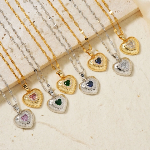 Herz Anhänger Halskette Edelstahl Kette Kupfer Zirkon Sonnenstrahl Strahlende Textur Elegante Mode Schmuck Damen