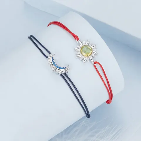 Sonne Und Mond Armband 925 Sterling Silber Zirkonia Verstellbares Gewebtes Seil Romantischer Schmuck