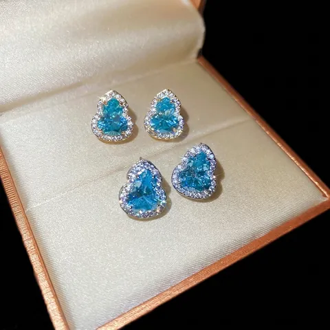 Gourd Wulu Stud Earrings With Blue Zircon And 925 Sterling Silver Earring Post Copper Vintage New Chinese Style Jewelry