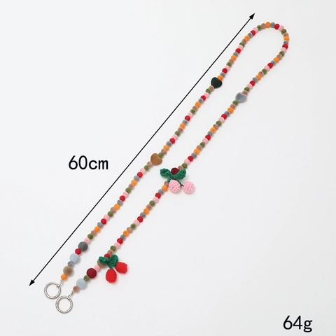 Cadena De Cordón Para Teléfono Crossbody De Cuentas Flocadas De Peluche Con Colgantes De Cereza Corazón De Ganchillo Accesorios De Correa De Bolso Lindo