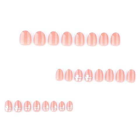 French Tip Press On Nails Short Square Nude Pink With White Flower Decor And Rhinestone Accents Elegant Reusable Manicure