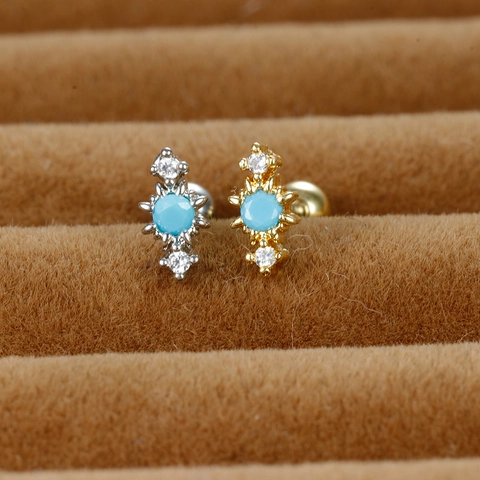 Roestvrij Stalen Tragus Helix Piercing Stud Met Zirkoon En Turkoois Geometrische Kraakbeen Oorbel Voor Vrouwen